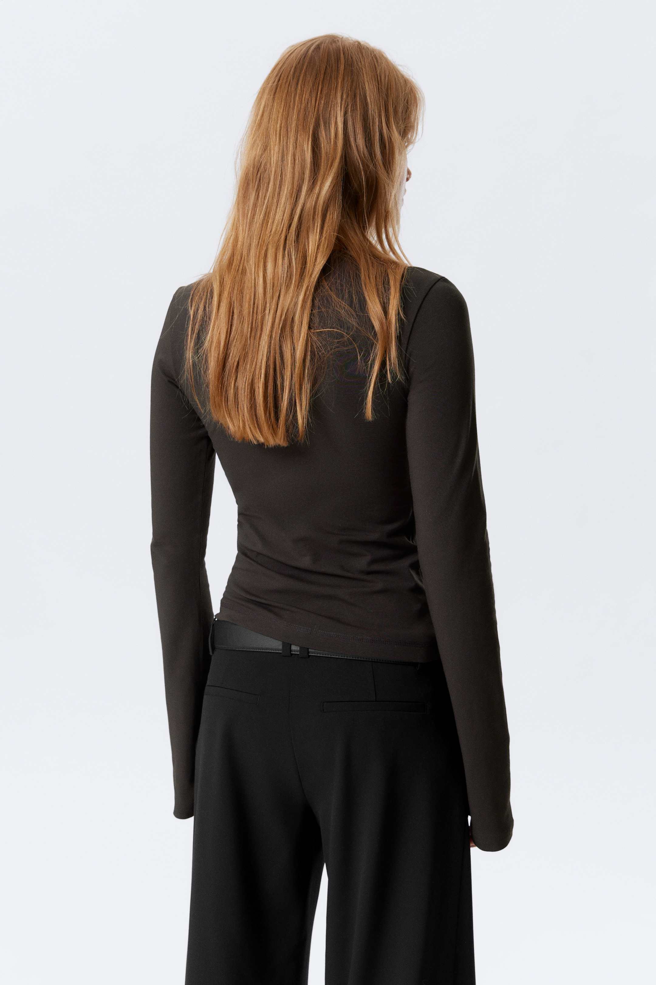View larger image: Long Sleeve Cotton Top - Dark Brown - Ladies | H&M GB 3