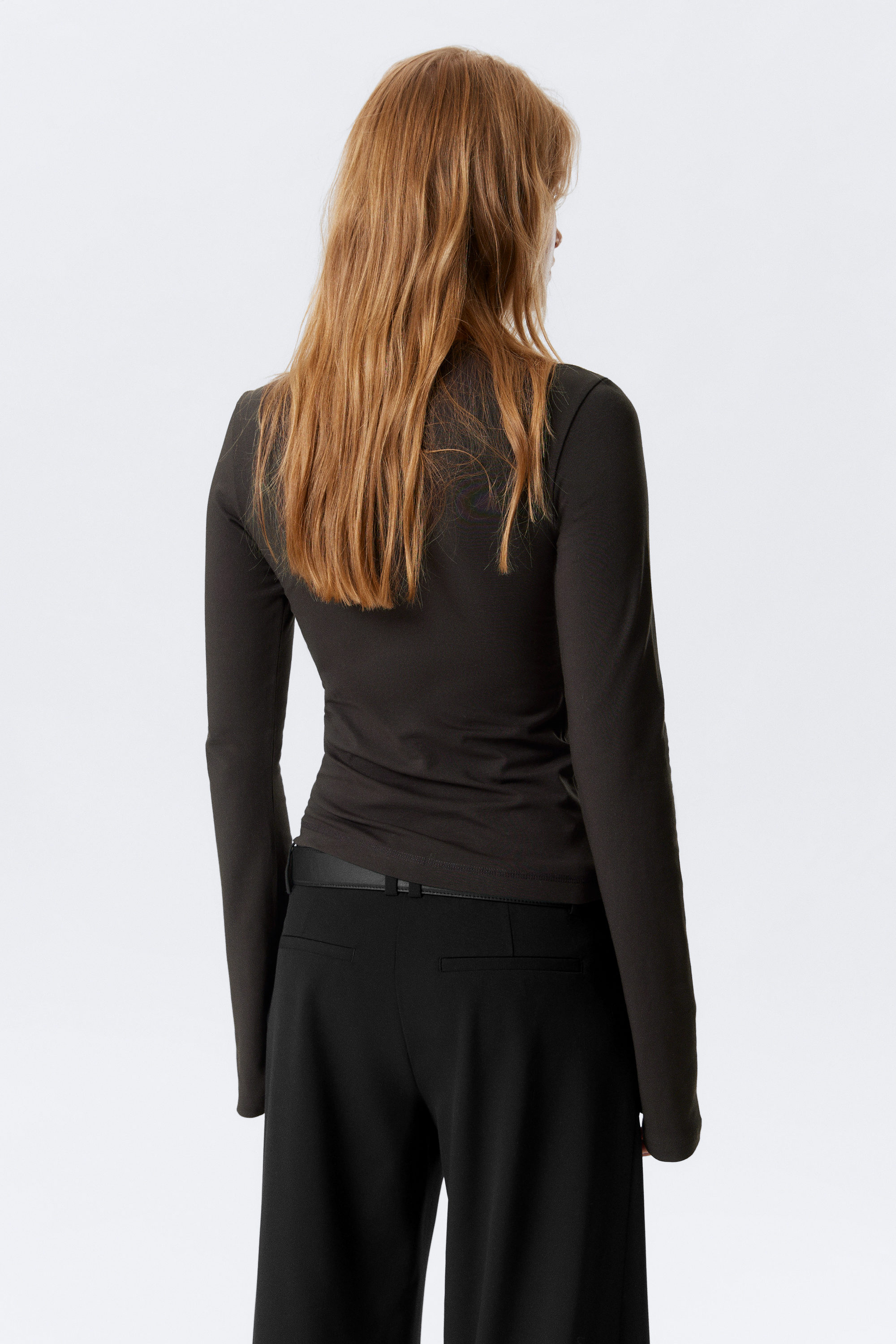 Dark Brown - Long Sleeve Cotton Top - 2