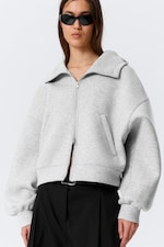 Grey Melange - Oversized Funnel Neck Scuba Zip Hoodie - 1