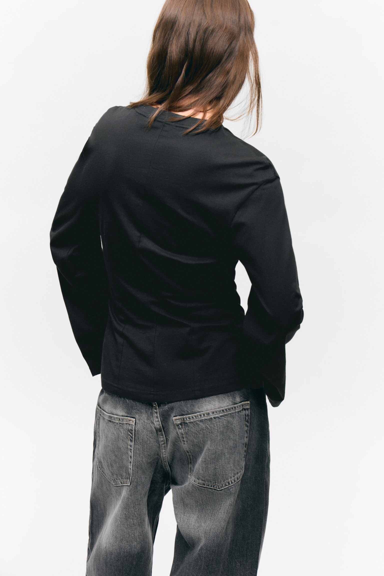 Fitted Top z długim rękawem - Czarny/Dusty White/Jasnoróżowy - 4