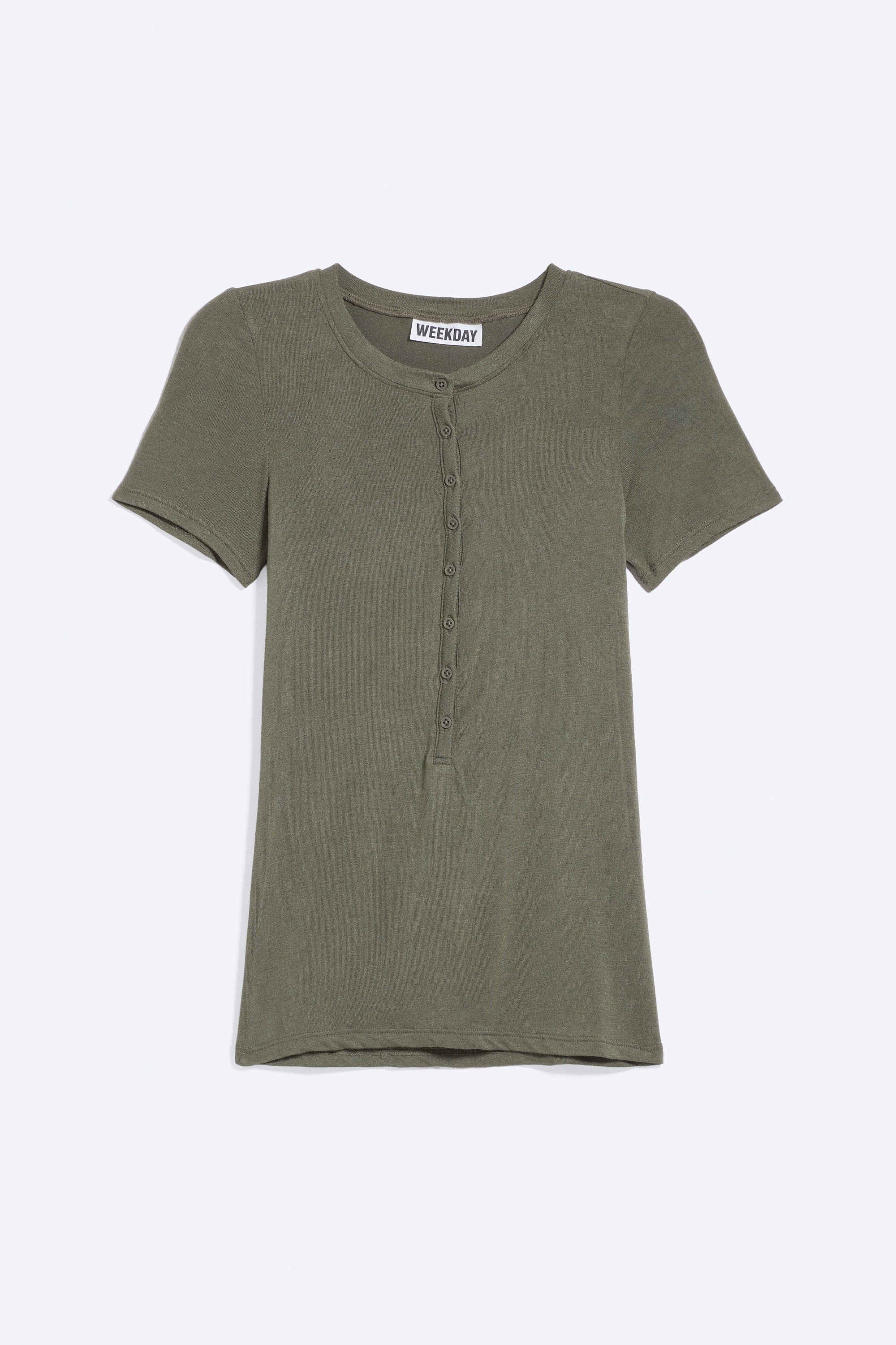 Top Henley a maniche corte - Verde kaki polvere/Bianco/Nero/Grigio chiaro polveroso mélange