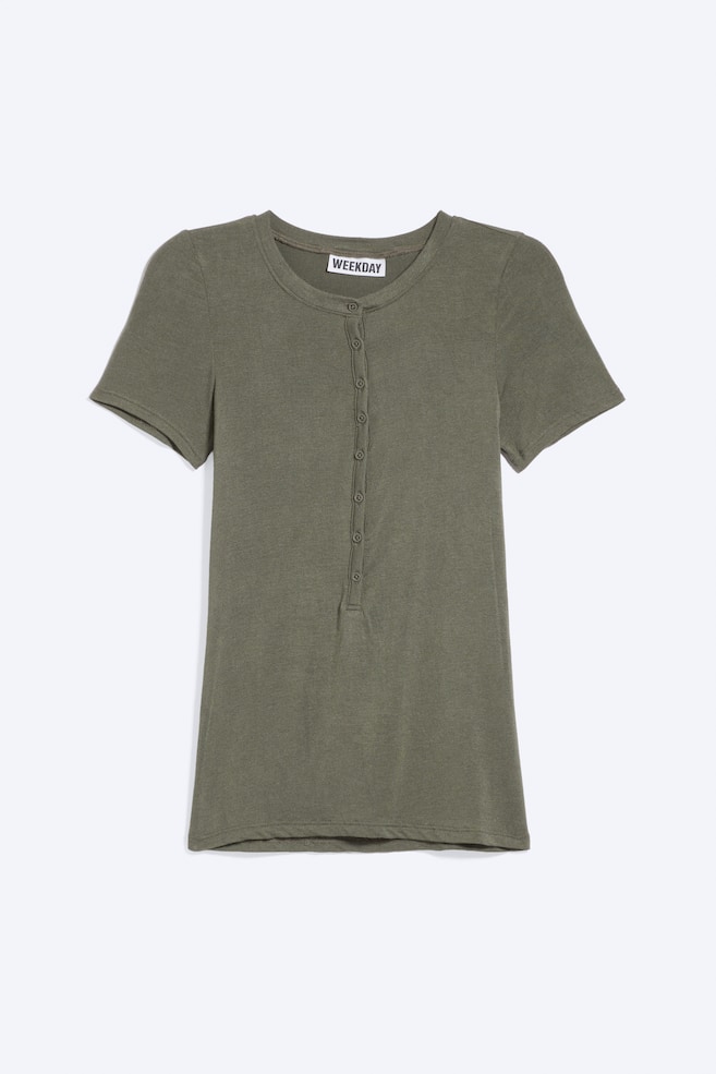 Kurzärmliges Henley-Top - Staubiges Khakigrün/Schwarz/Hellgrau meliert/Weiß - 1