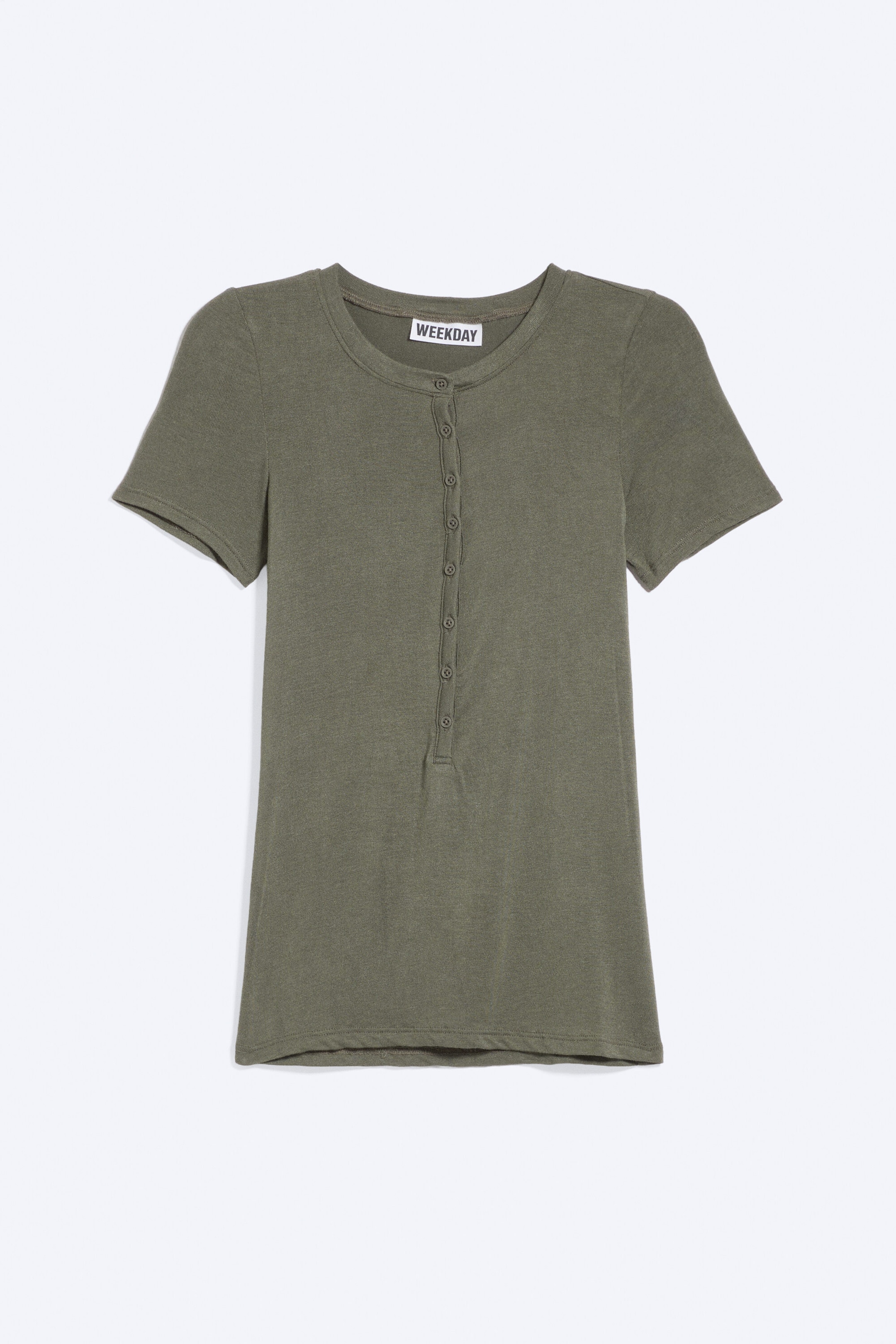 Dimmig Khakigrön - Henley kortärmad topp - 1