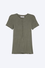 Staubiges Khakigrün - Kurzärmliges Henley-Top - 0