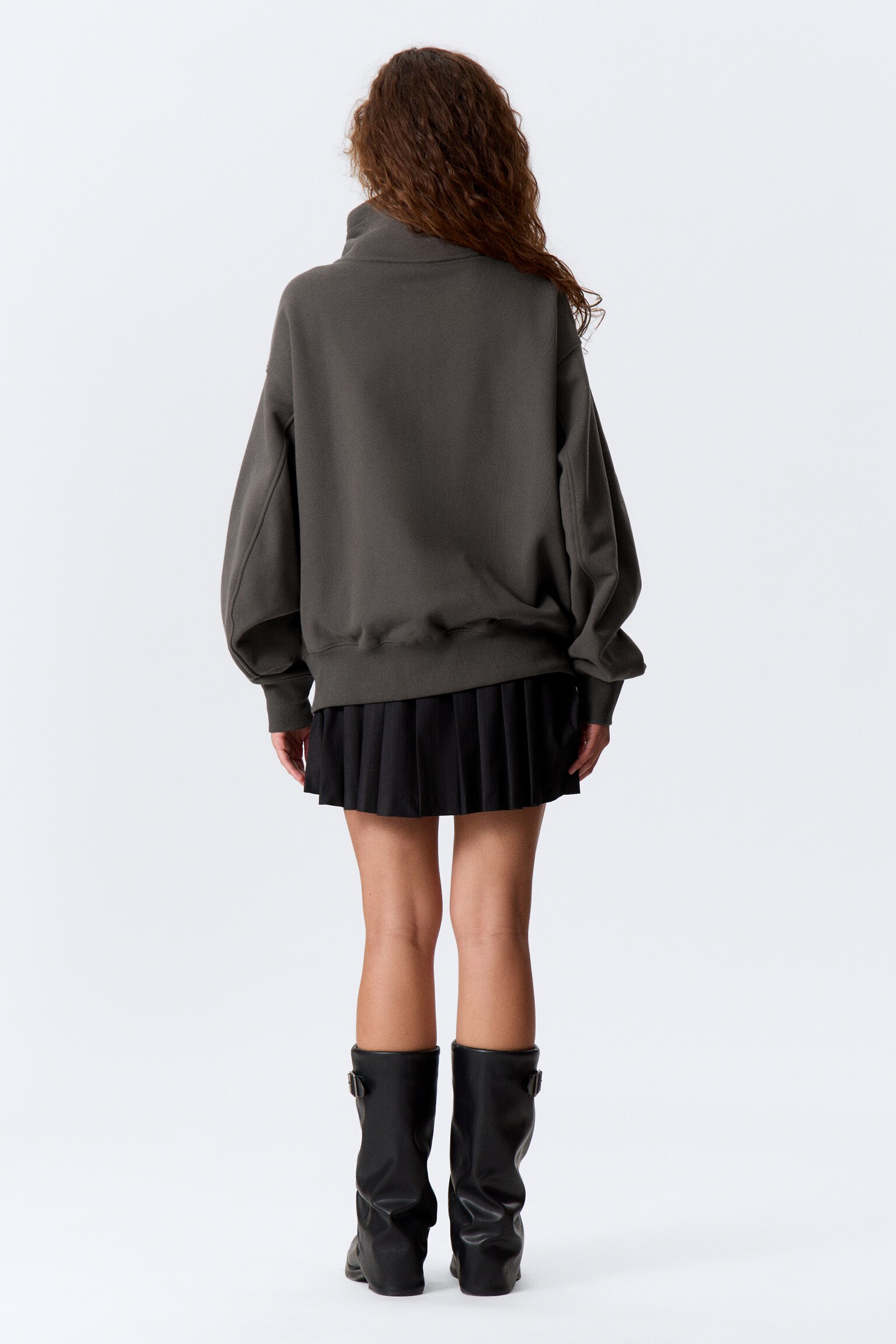 Heavyweight Funnel Neck Zip Sweater - Dark Grey/Dark Green - 3