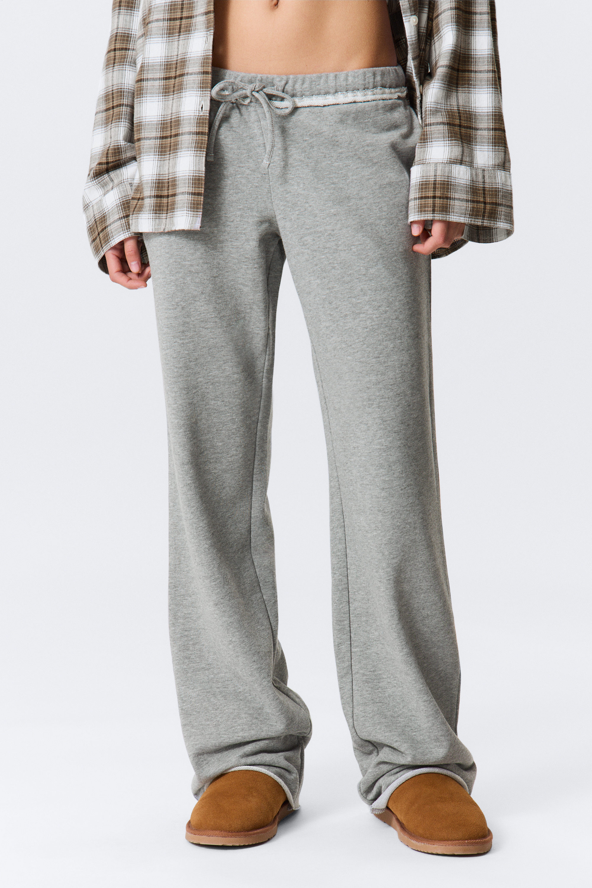 Grijs gemêleerd - Badstof pyjamabroek met halfhoge taille en wijde pijpen - 2