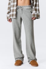 Grijs gemêleerd - Badstof pyjamabroek met halfhoge taille en wijde pijpen - 1