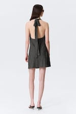 Dunkelgrau - Neckholder-Minikleid mit Wasserfallausschnitt - 2