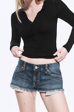 Blue Hymn - Medium Blue - Venus Frayed Low Rise Denim Hotpants - 1