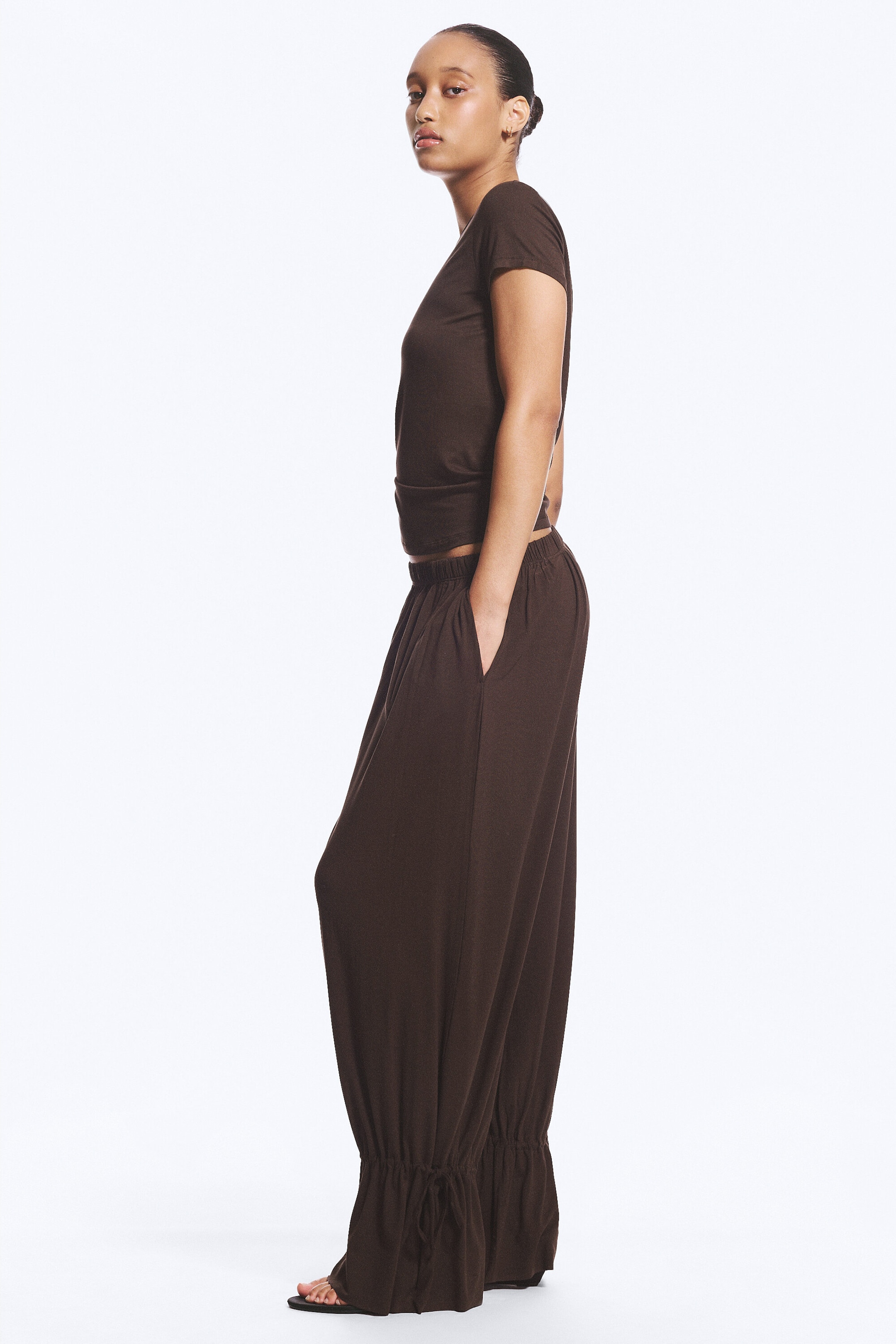 Dark Brown - Jersey Balloon Trousers - 2