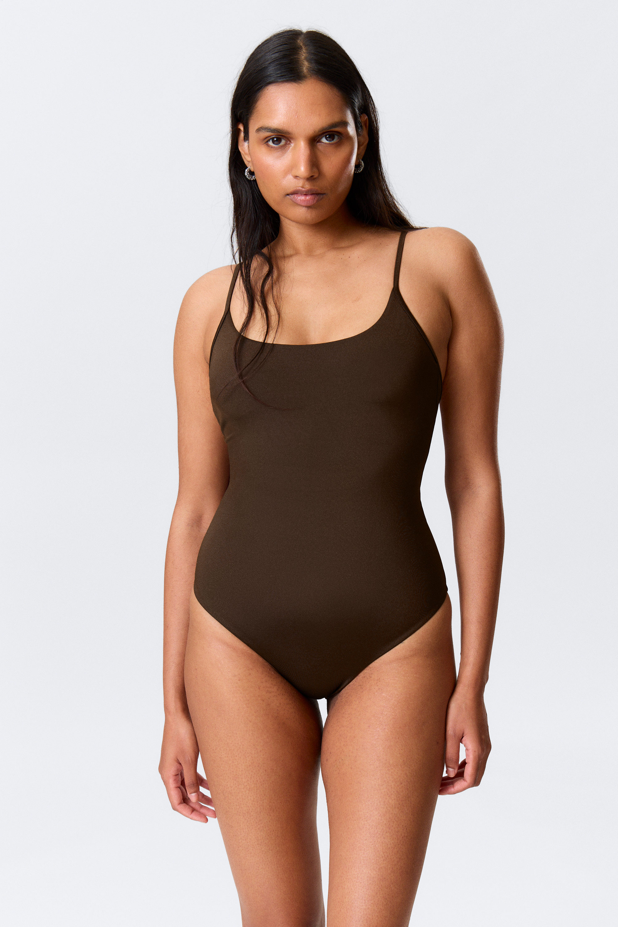 Dark Brown - Square-Neck Swimsuit - 1