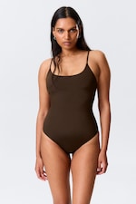 Marron foncé - Maillot de bain à encolure carrée - 0