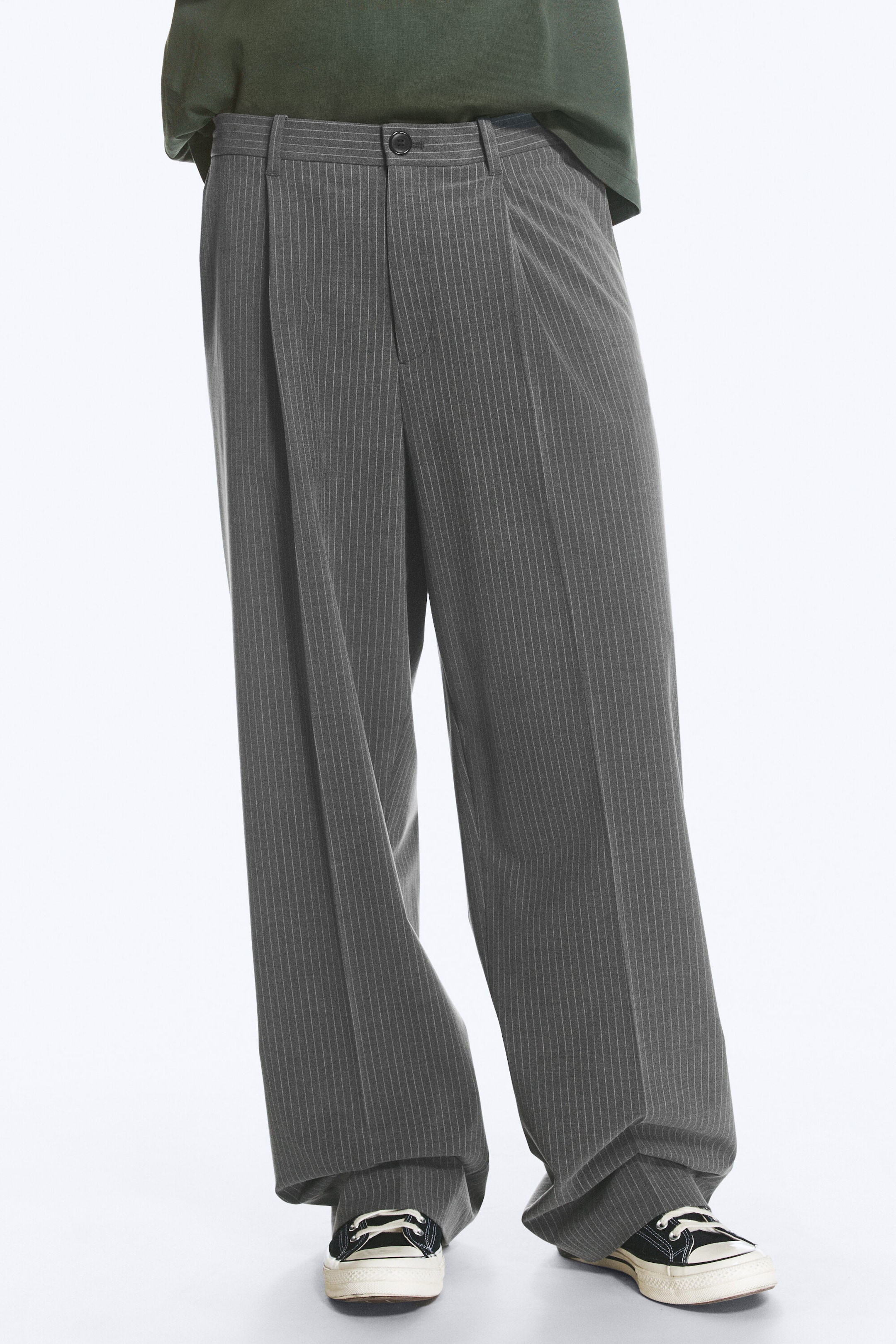 Pinstriped Dark Grey - Uno Loose Suit Trousers - 1