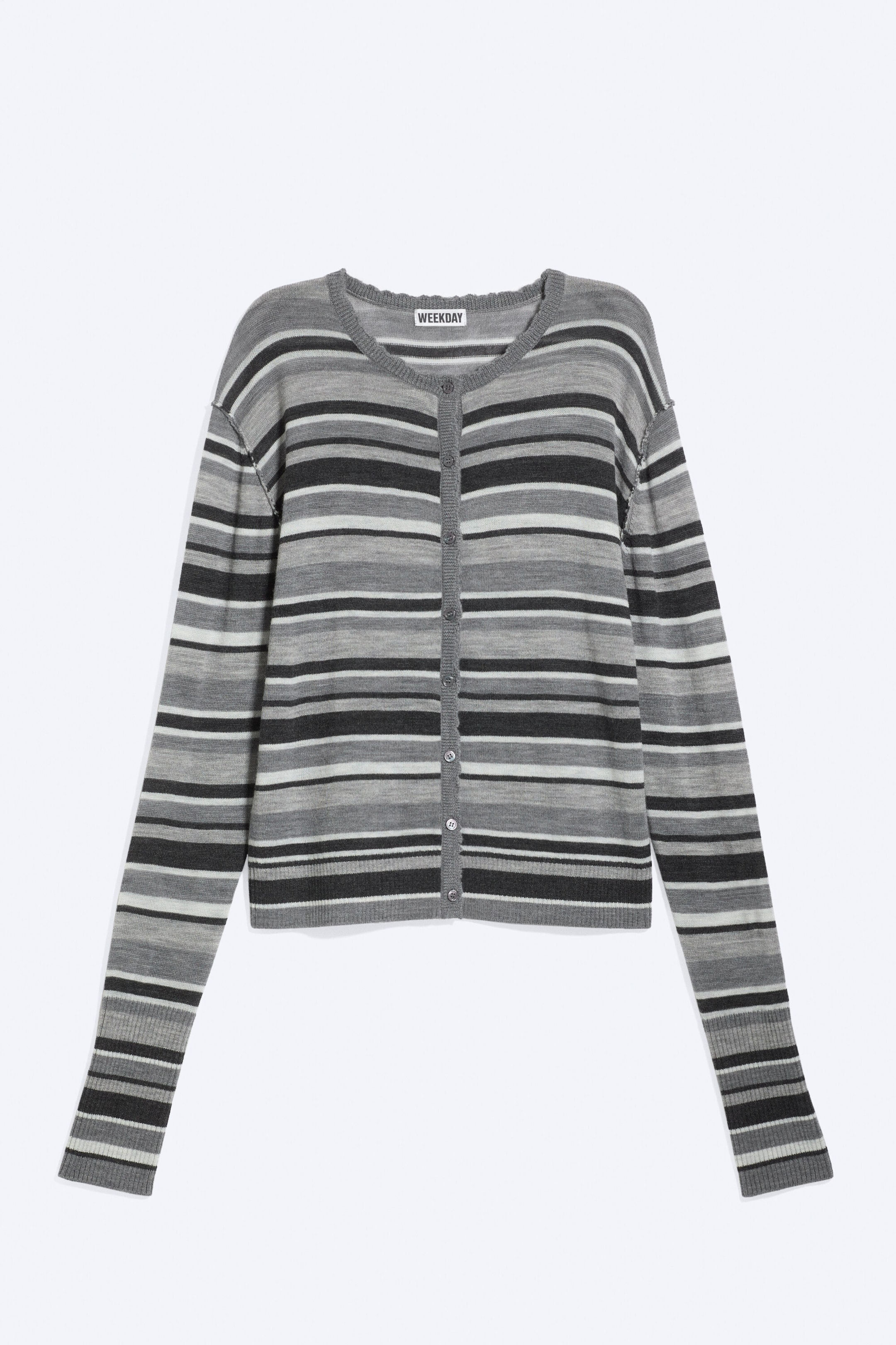 Grau meliert mit Streifen - Figurbetonte Merino-Strickjacke - 4