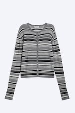 Grau meliert mit Streifen - Figurbetonte Merino-Strickjacke - 4