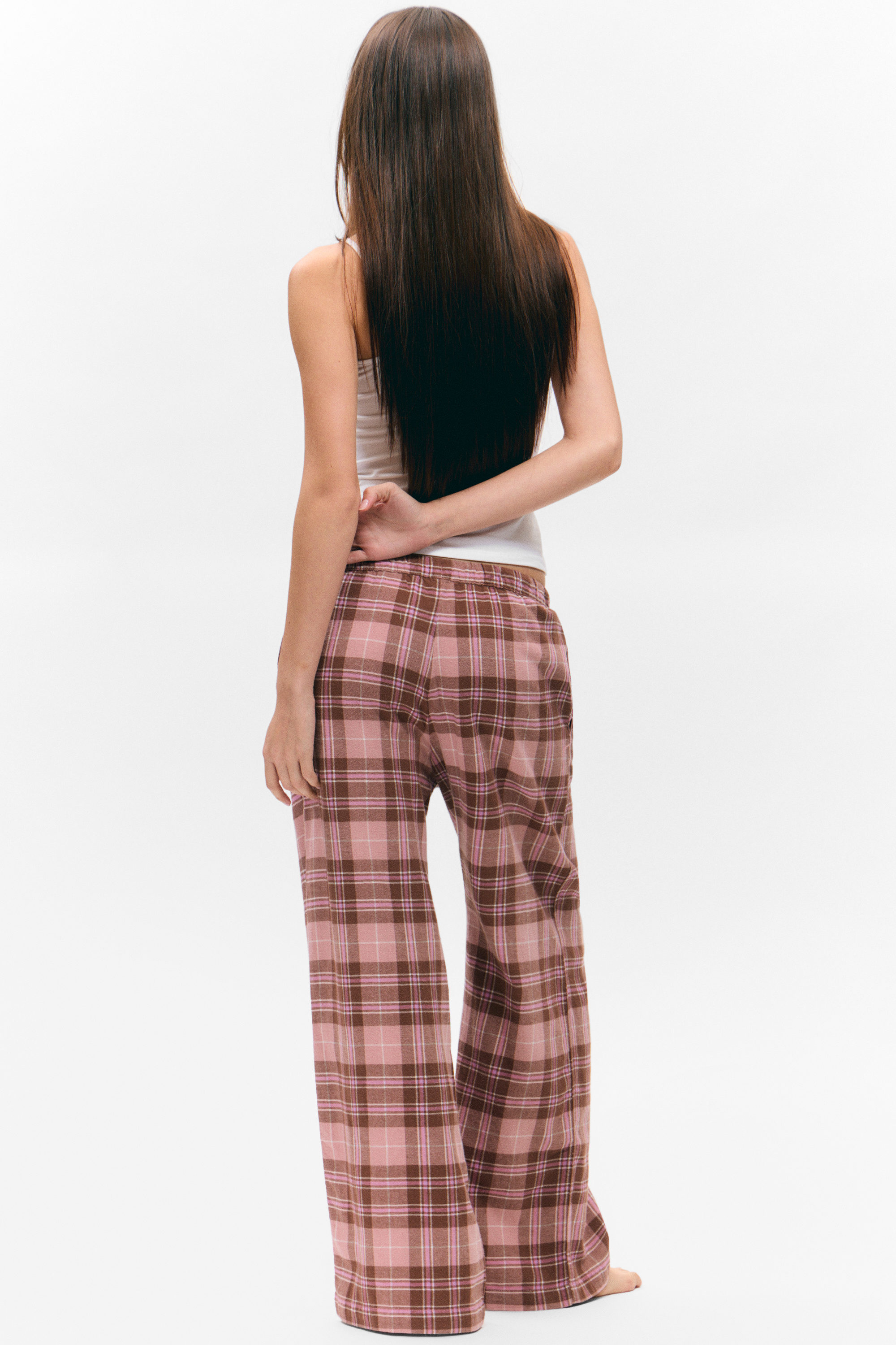 Rosa & brun-rutig - Pyjamasbyxor i flanell - 2