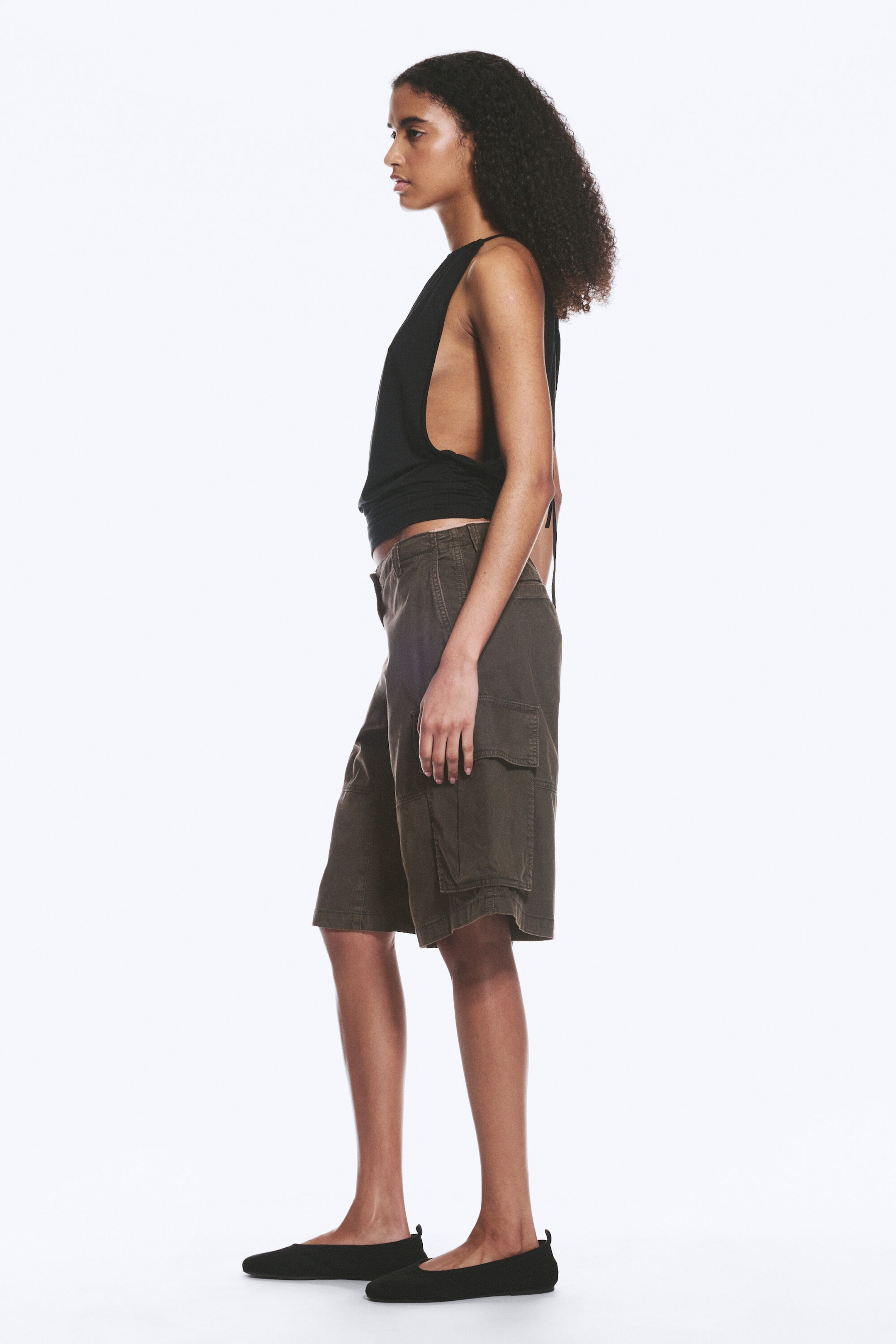 Washed Dark Grey - Loose Low Rise Cargo Shorts - 3