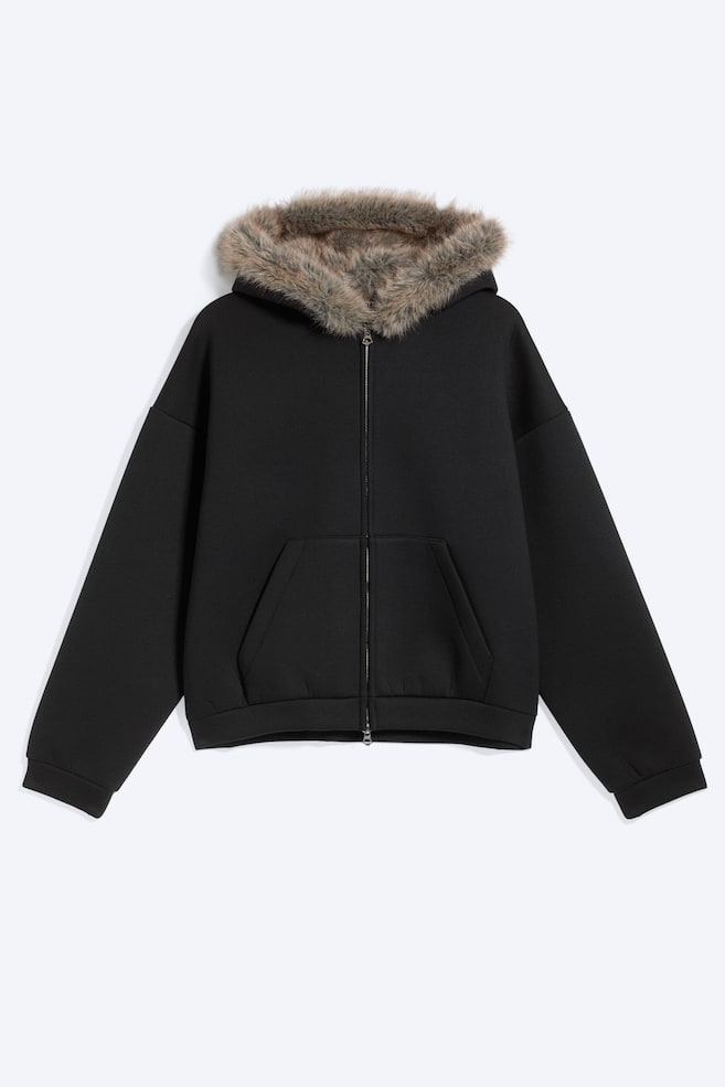 Sudadera Con Capucha Y Cremallera En Neopreno Ligero Con Forro De Pelo Sintético Unido - Negro - 1