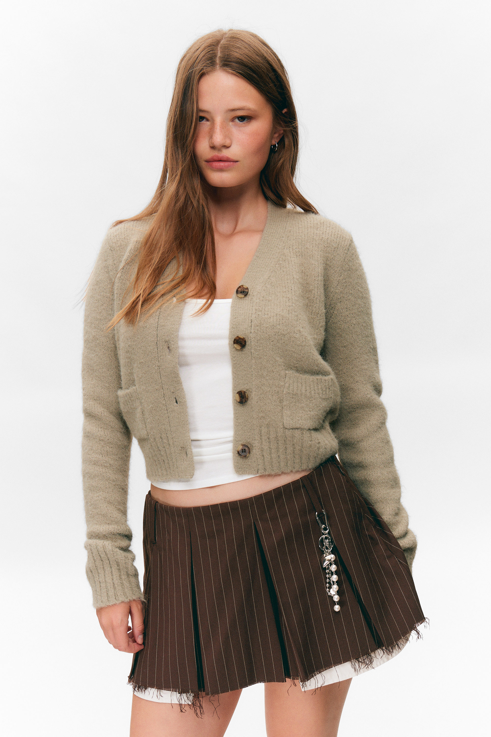 Dimmig mullvad - Ribbstickad V-ringad cardigan - 1