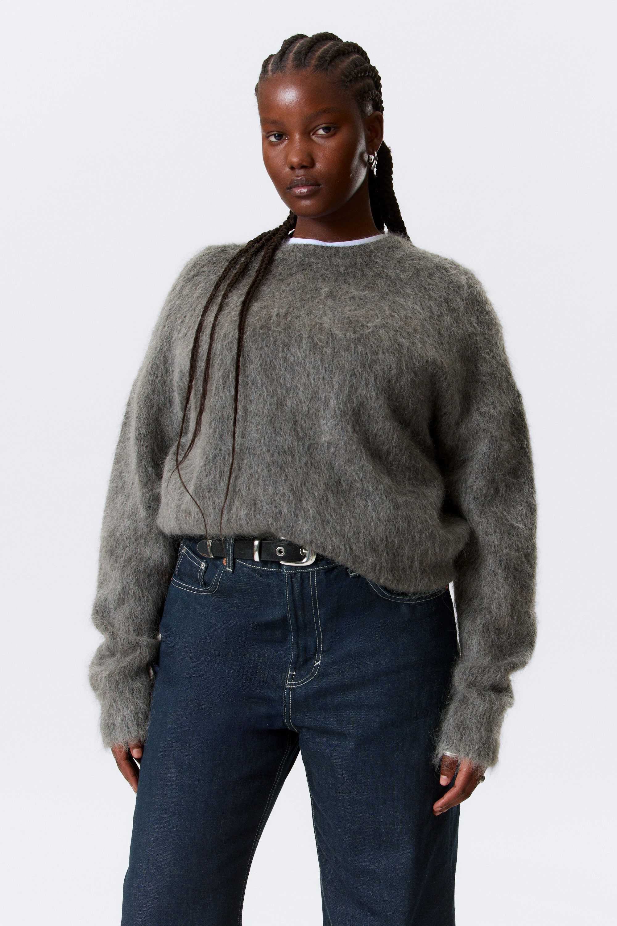 Gris foncé - Pull oversize en maille de mohair mélangé - 1