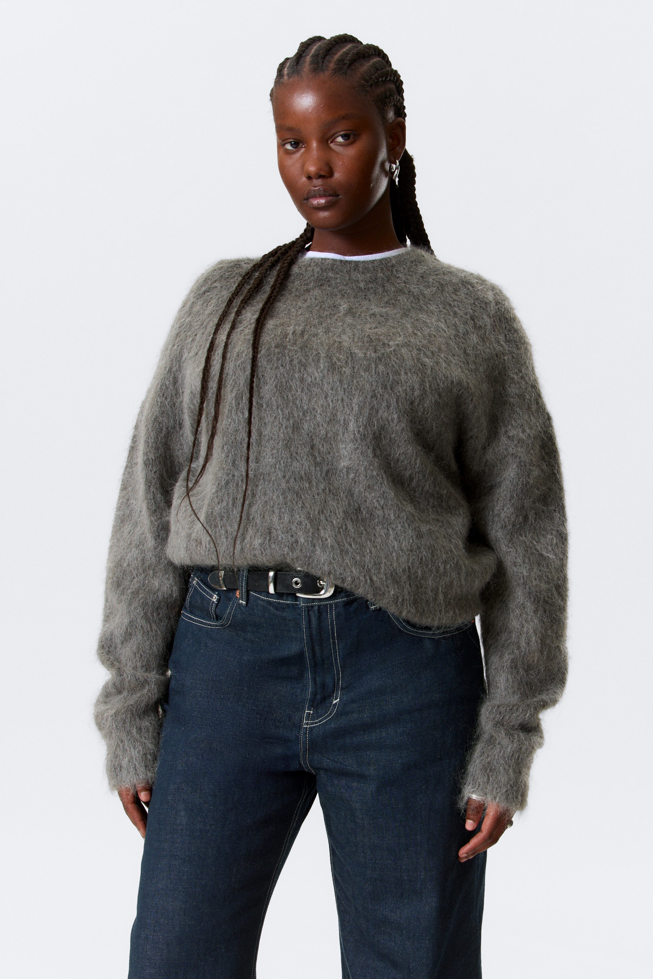 Dark Grey - Oversized Knitted Mohair Blend Sweater - 1