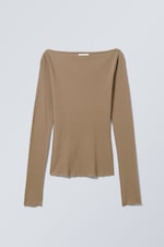 Dark Beige - Sheer Long Sleeve Top - 0