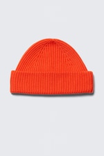 Leuchtendes Orange - Umgeschlagene Strickmütze aus Wollmischung - 0