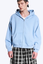 Verwaschenes Hellblau - Weit geschnittener Zip-Hoodie - 0