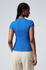 Bright Blue - Slim Fit Ribbed Cotton T-shirt - 2