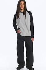 Light Grey Melange & Navy Blue - Loose Boxy Raglan-Sleeved T-shirt - 1