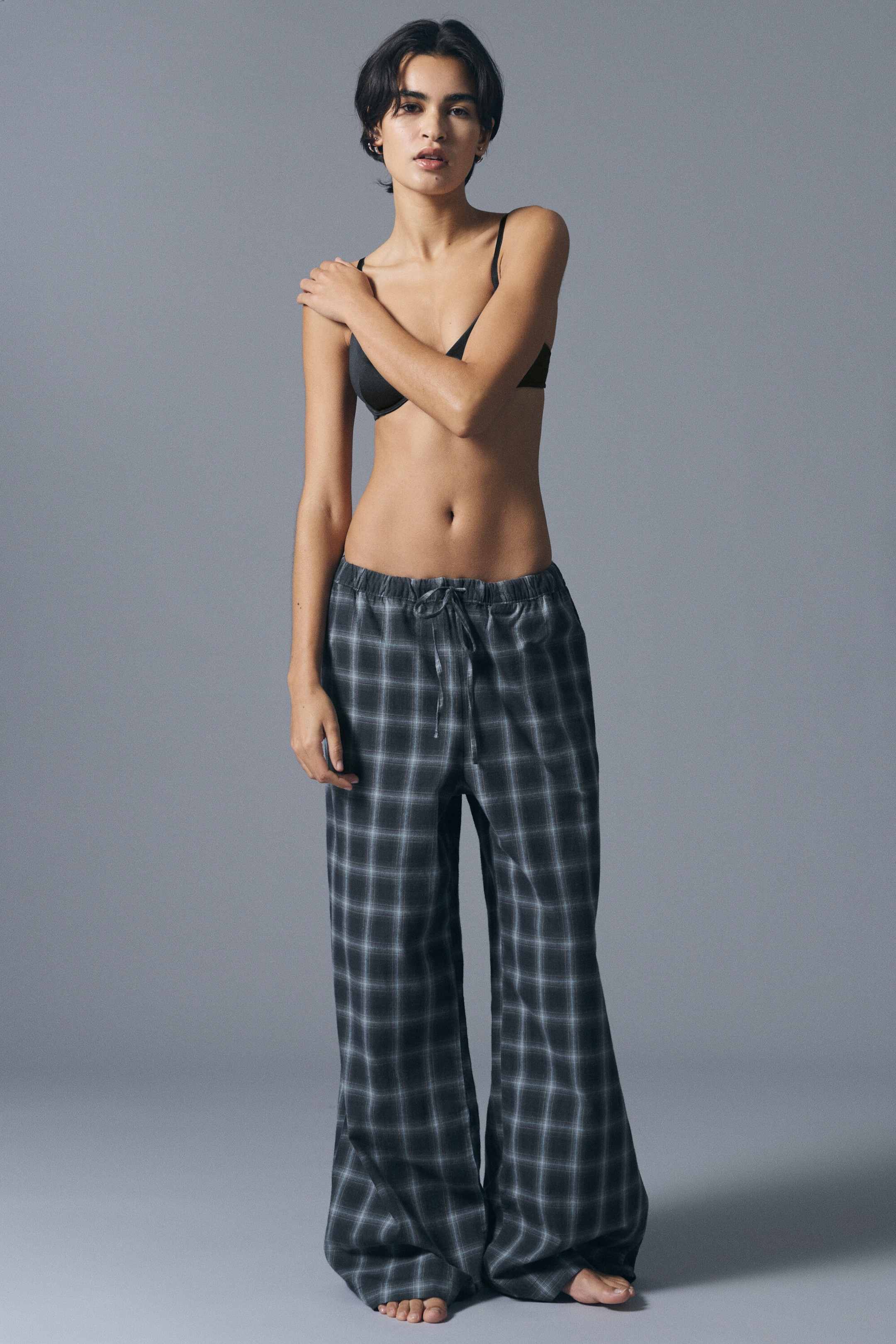Checked Black & Blue - Wide Flannel Pyjama Trousers
