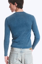 Tvättad mörkblå - Ribbad långärmad T-shirt - 3