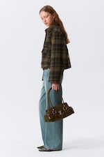 Dark Brown Check - Cropped Boxy Zip Jacket - 4