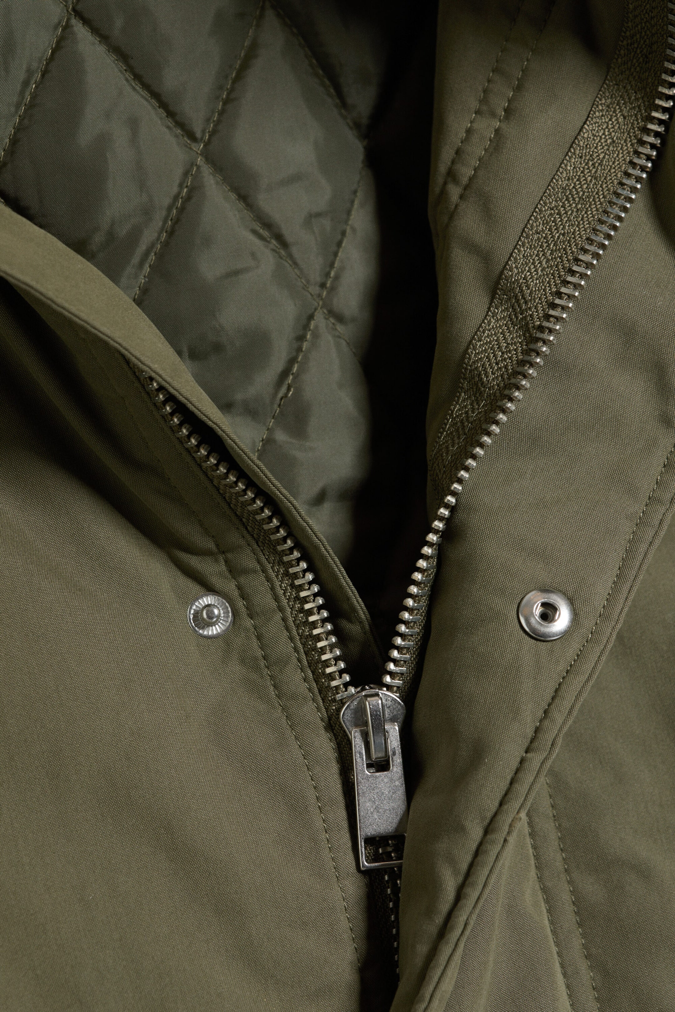 Khaki Green - Faux Fur-Trim Puffer Jacket - 2