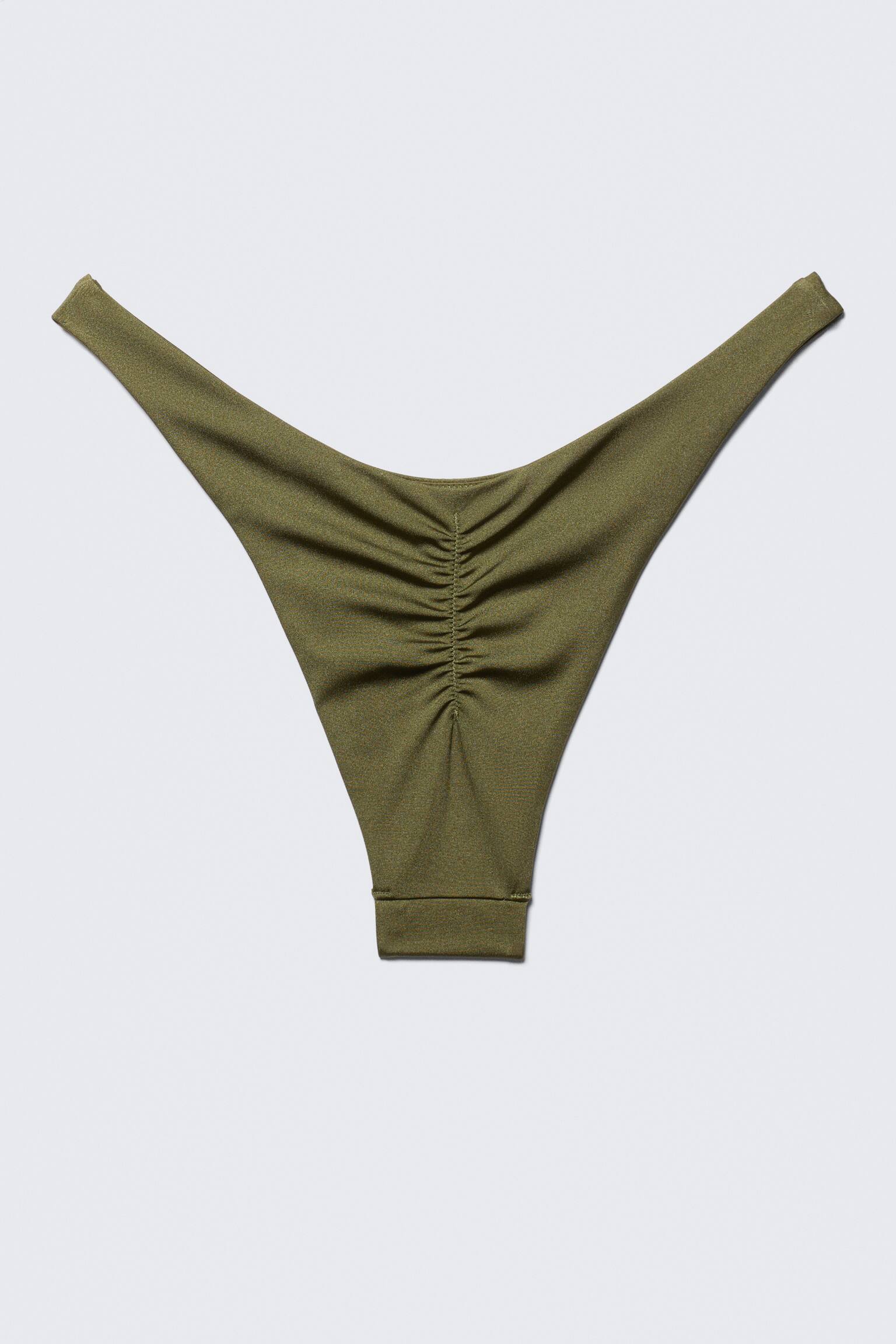 Mid-Waist-Bikinihose im Brazilian Cut mit Raffung - Dunkelgrün - 5