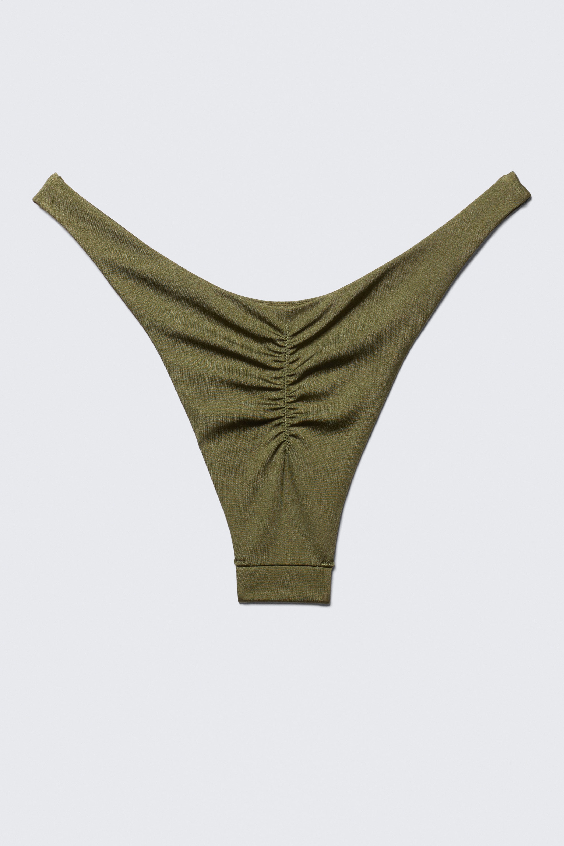 Dunkelgrün - Mid-Waist-Bikinihose im Brazilian Cut mit Raffung - 4