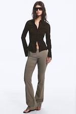 Dark Brown - Fitted Buttoned Shirt - 1