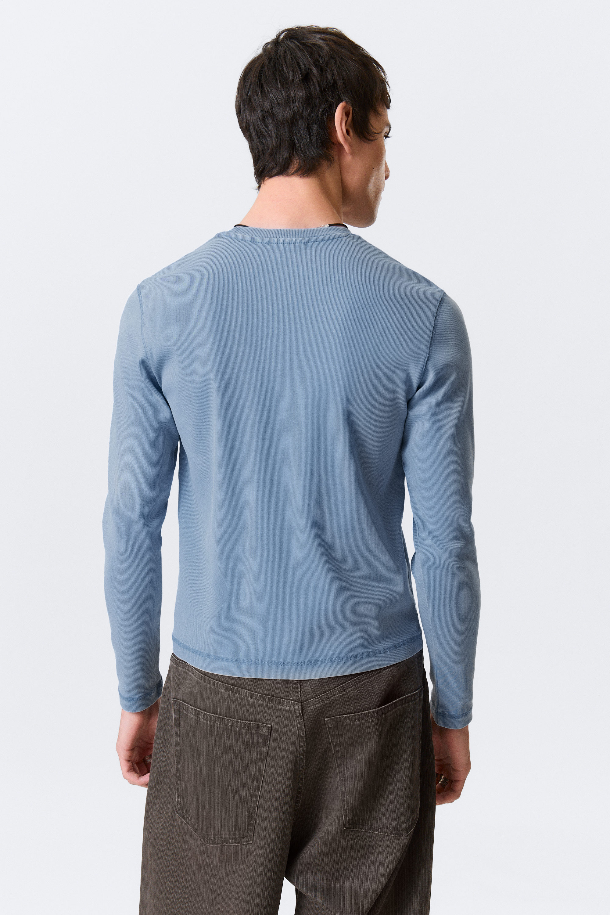 Gewaschenes Blau - Geripptes Longsleeve-Shirt - 2
