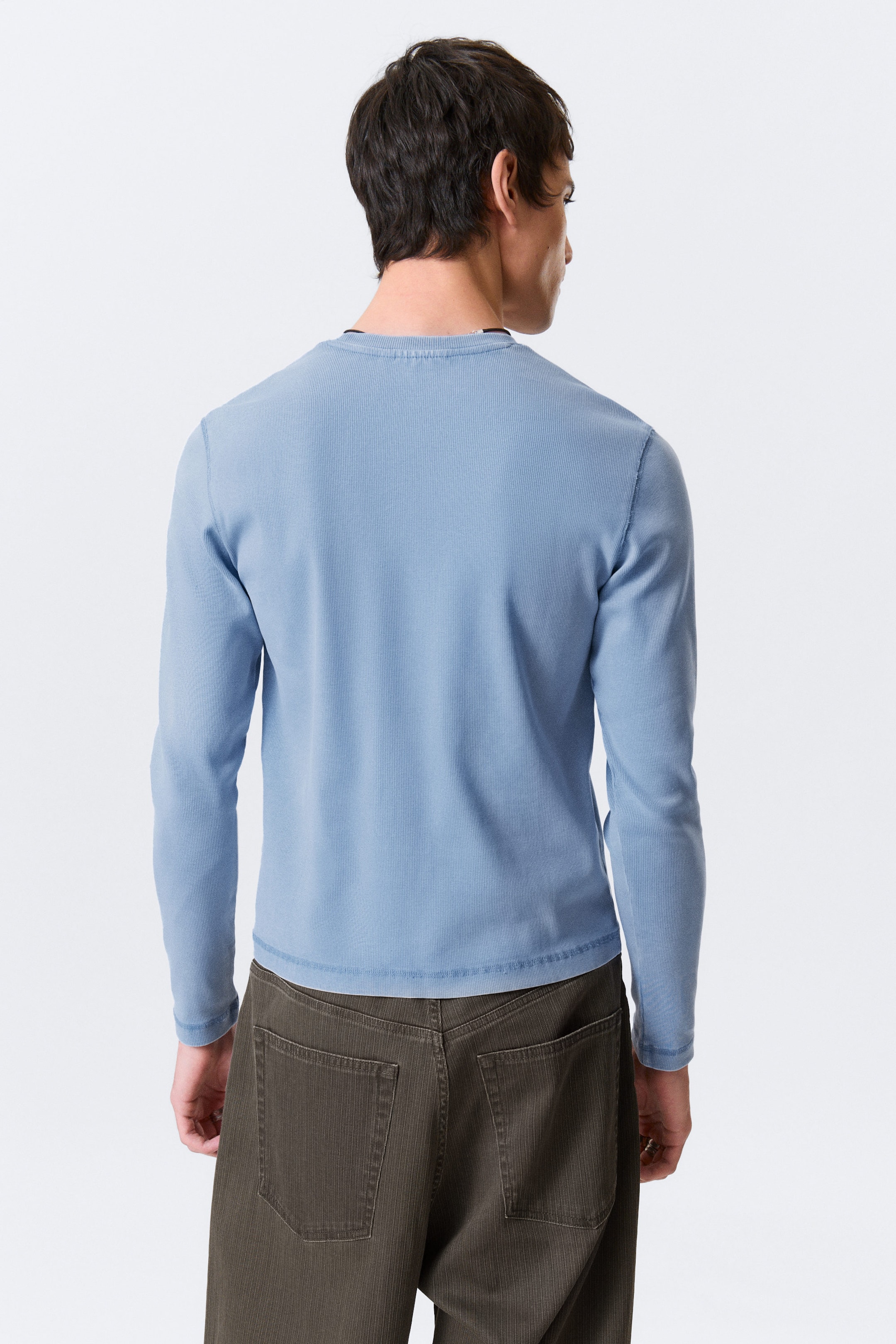 Washed Blue - Ribbed Long-Sleeved T-shirt - 2