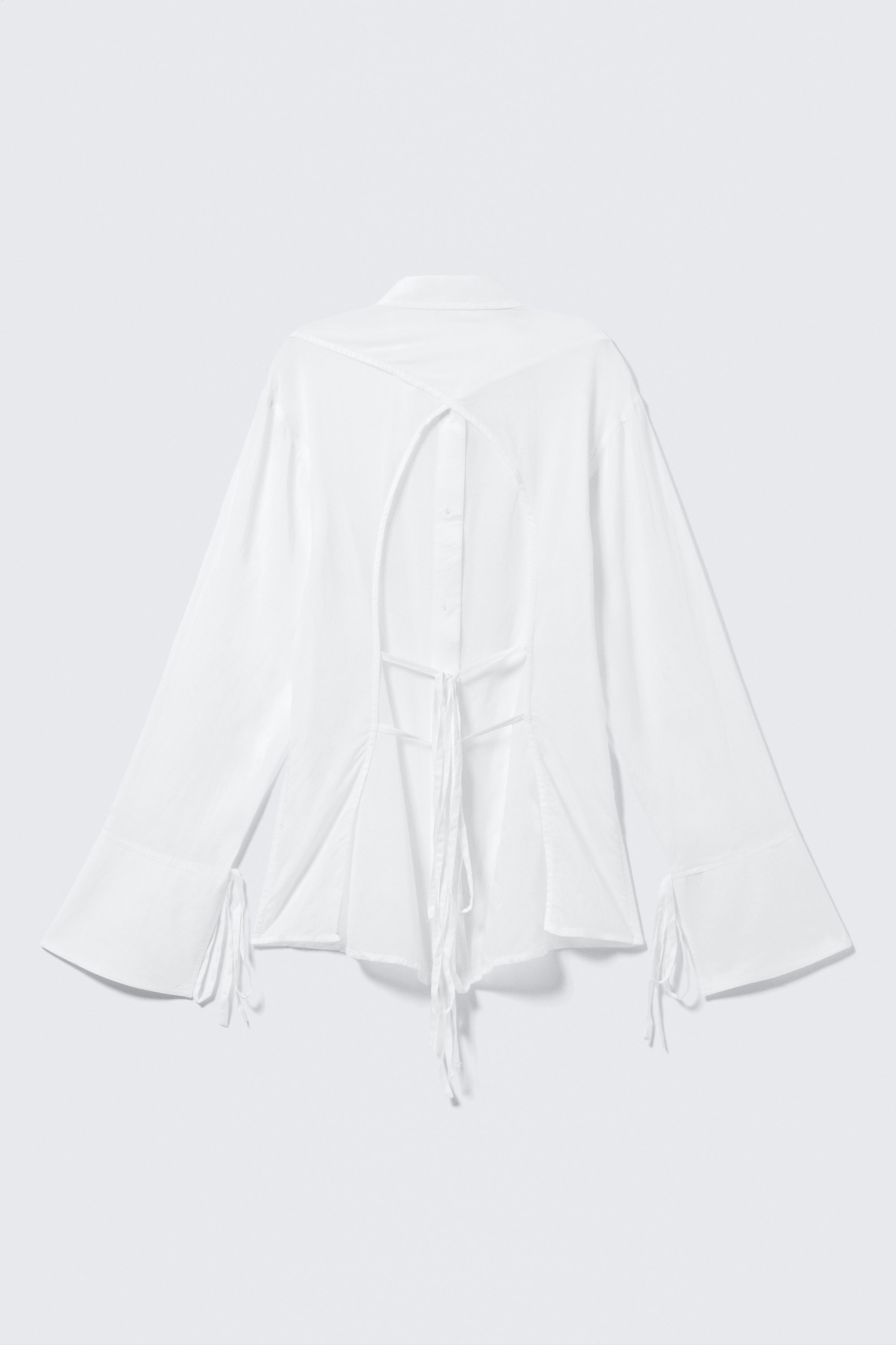 White - Long-Sleeved Open Back Tie Shirt - 4