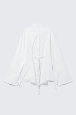 White - Long-Sleeved Open Back Tie Shirt - 6