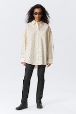 Light Yellow - Dot - Oversized Long-Sleeved Shirt - 1