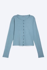 Taubenblau - Schmal geschnittener Jersey-Cardigan - 0