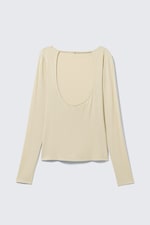 Light Dusty Beige - Slim Long-Sleeved Open Back Top - 5