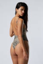 Dark Mole - Scribble - Low Back Printed Scoop Neck Swimsuit - 1
