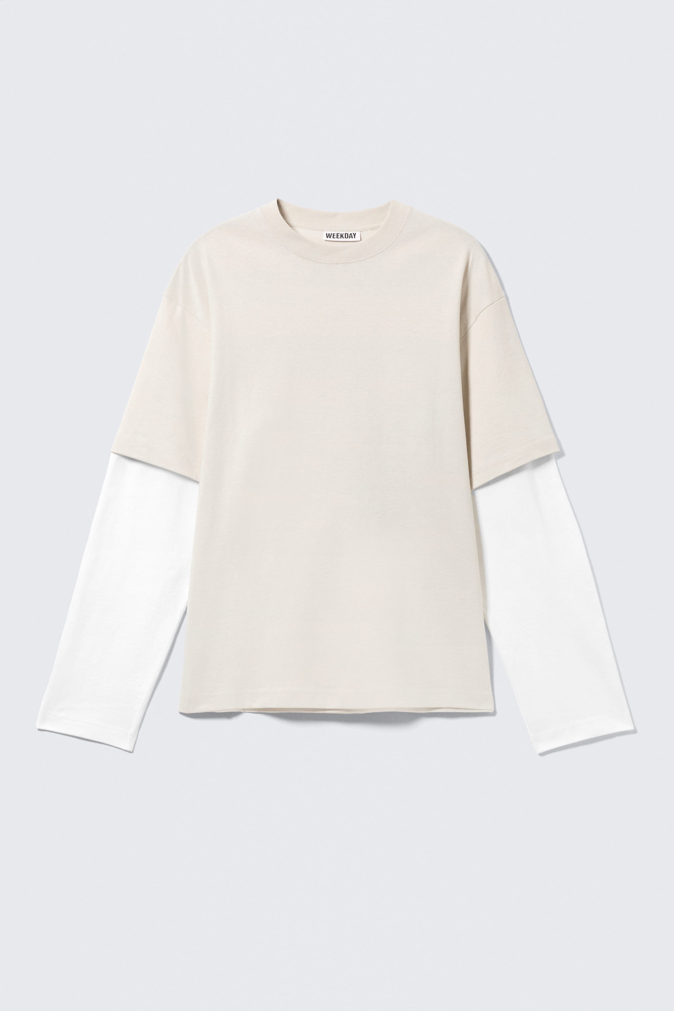 Light Beige & White - Double-Layered Cotton T-shirt - 4