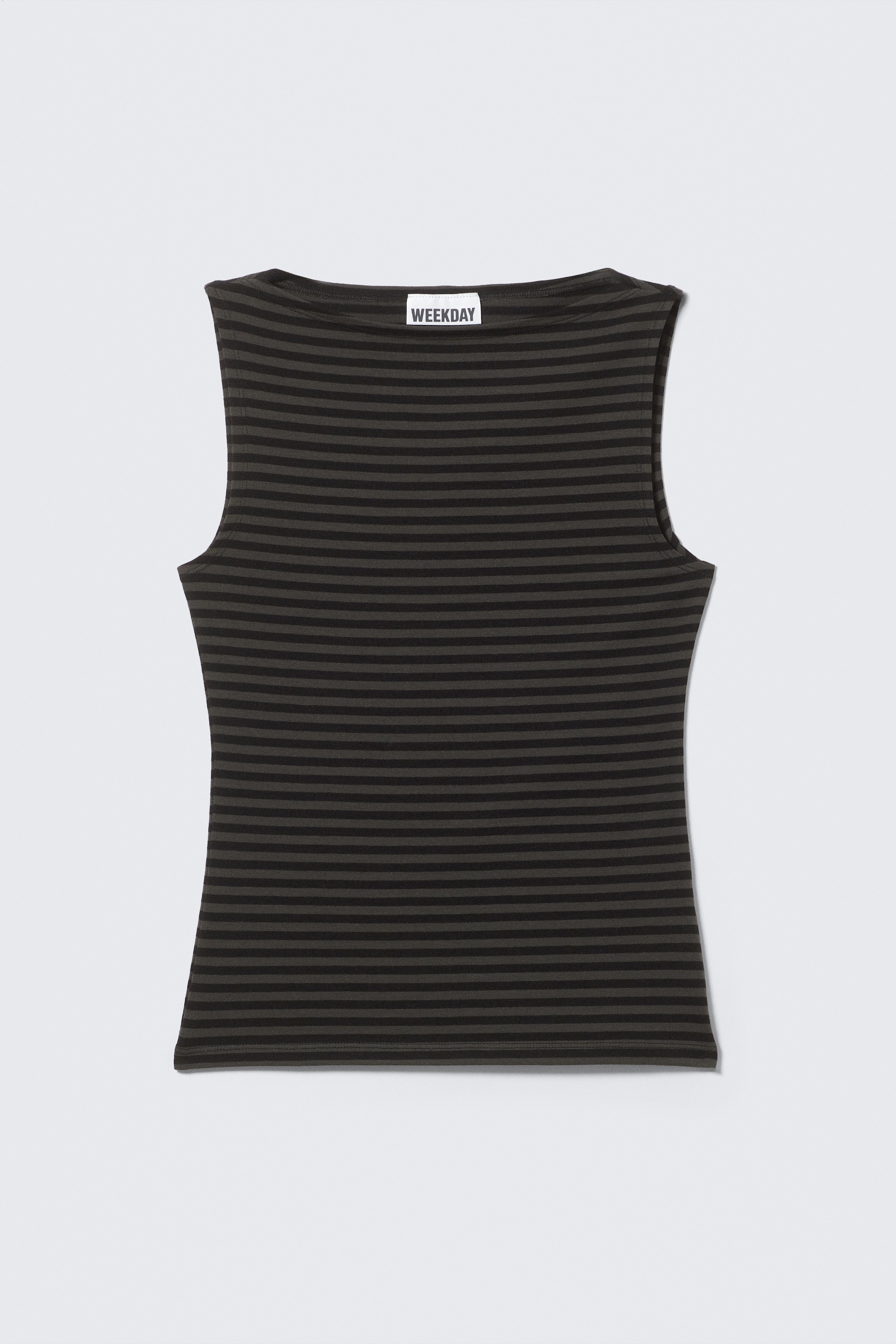 Annie Striped Sleeveless Boat-Neck Top - Black & Grey Stripes/Sötétvörös és szürke csíkos/Kék és sötét vakond csíkos/Grey & White Stripes