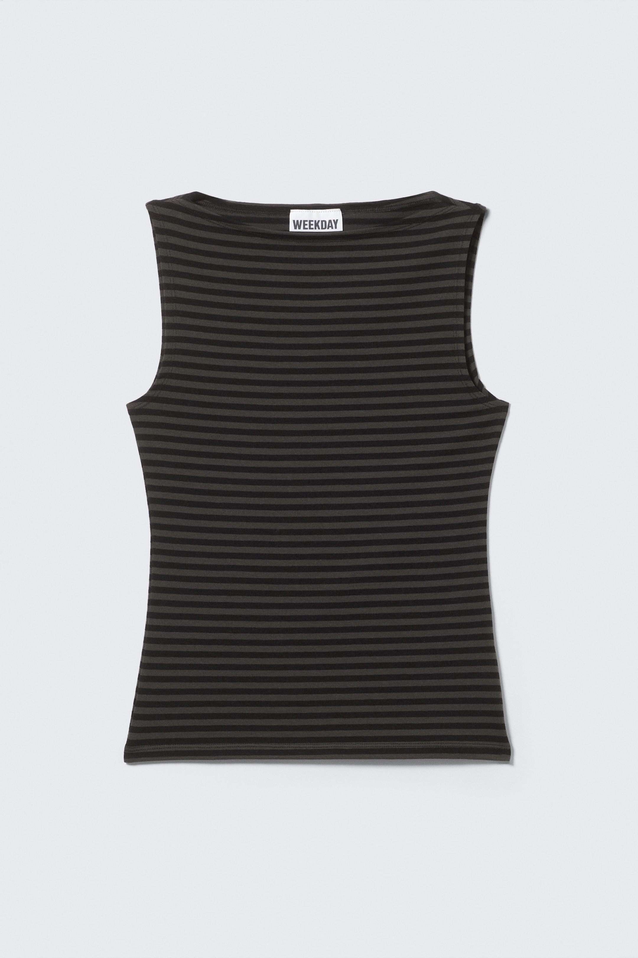 Black & Grey Stripes - Annie Striped Sleeveless Boat-Neck Top - 3