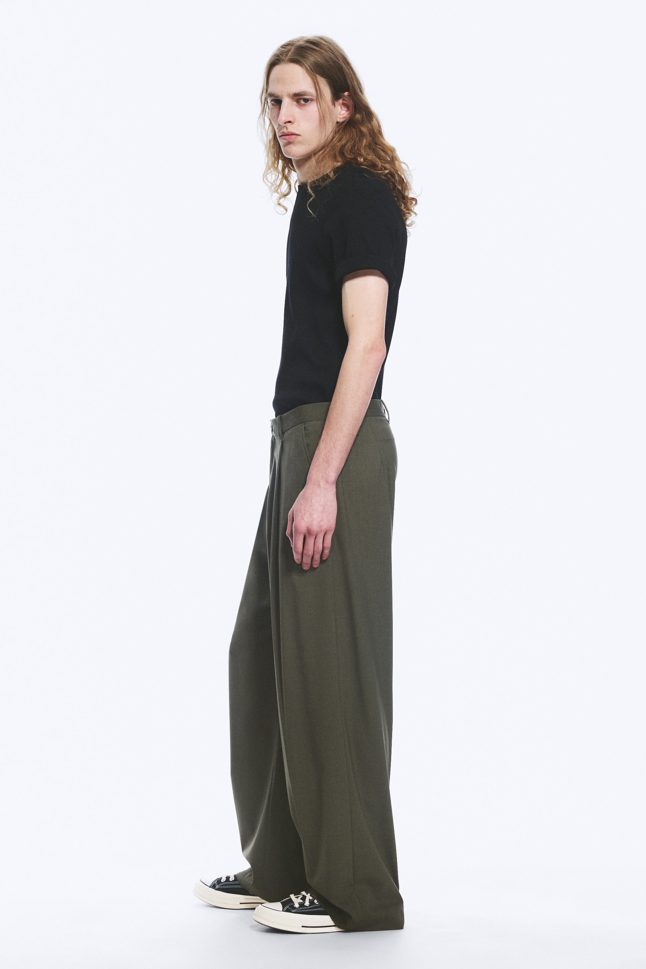 Khaki Green Melange - Uno Loose Suit Trousers - 2