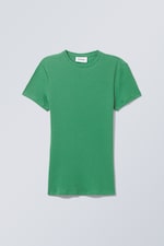 Vert émeraude - Tee-shirt côtelé près du corps - 0